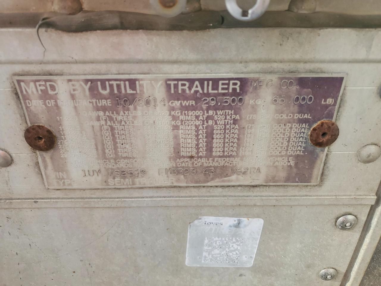 2015 Utility VS2RA Refrigerated Van Trailer