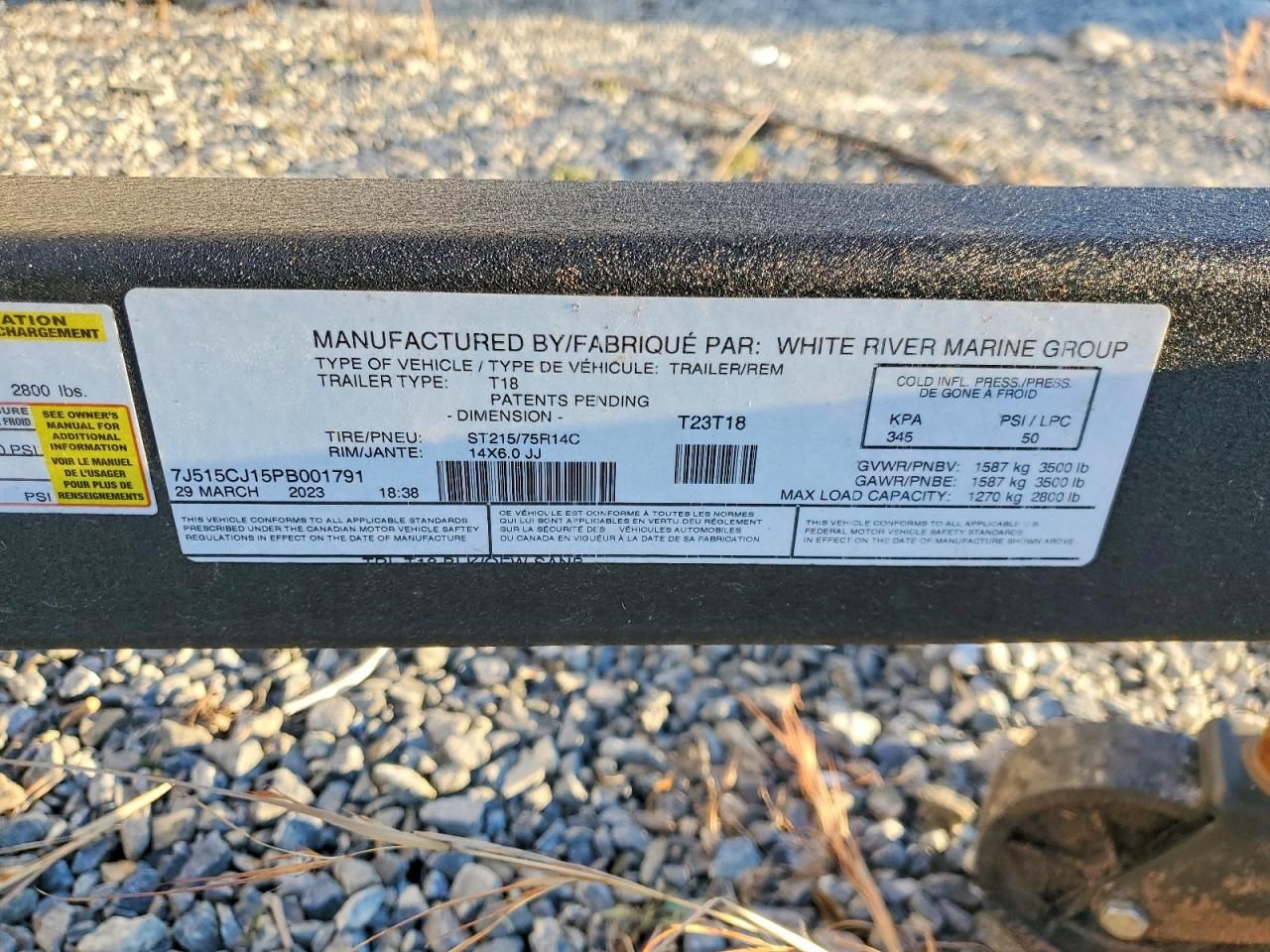 2023 White River Marine Boat Trailer