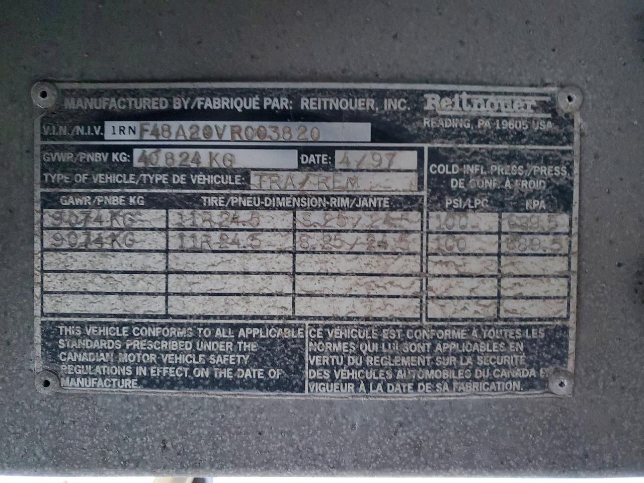 1997 Reitnouer Side Curtain Flatbed Trailer