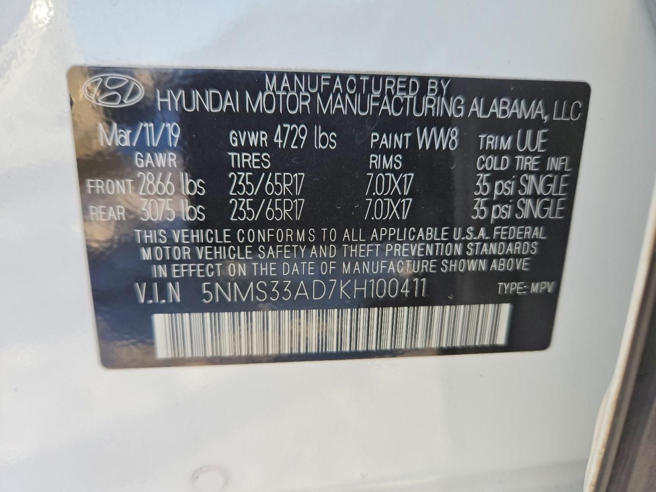 2019 Hyundai Santa fe sel