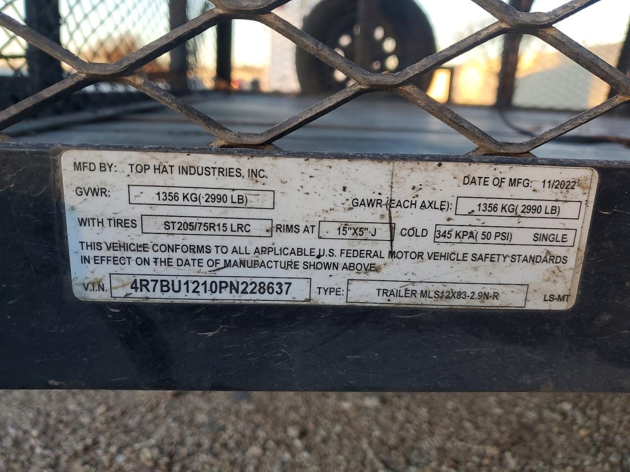 2023 Top Hat Industries 2023 TOP HAT MLS12X83-2.9N-R Utility Trailer