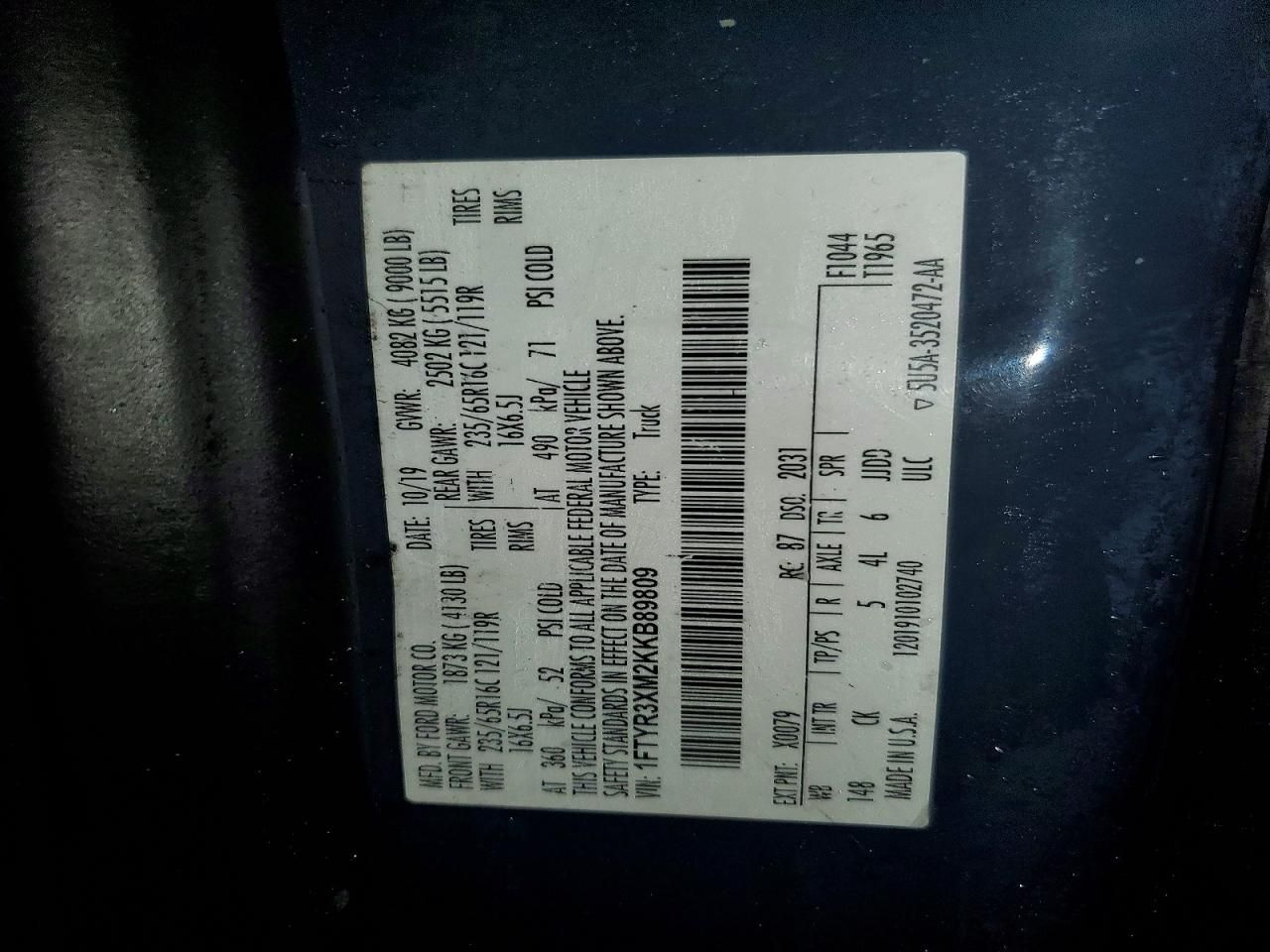 2019 Ford Transit van T-250 el