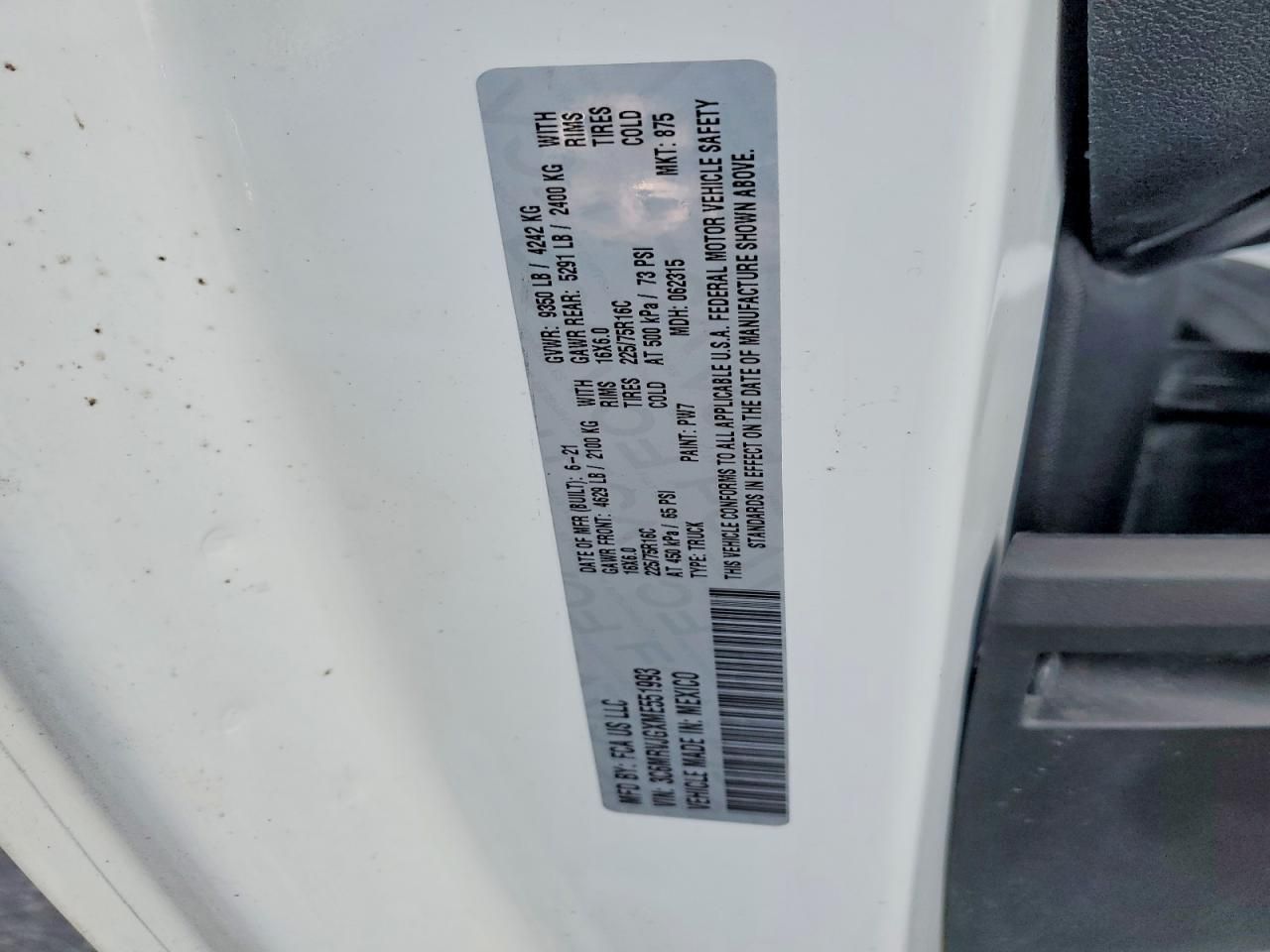 2021 Dodge RAM Promaster 3500 Cargo Van High Roof 159 WB