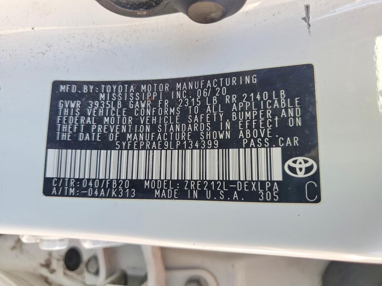 2020 Toyota Corolla le