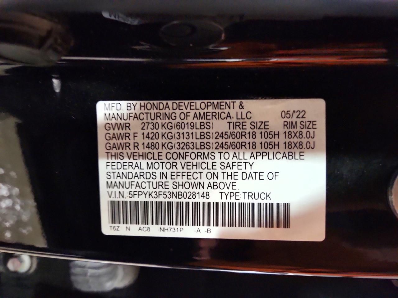 2022 Honda Ridgeline rtl