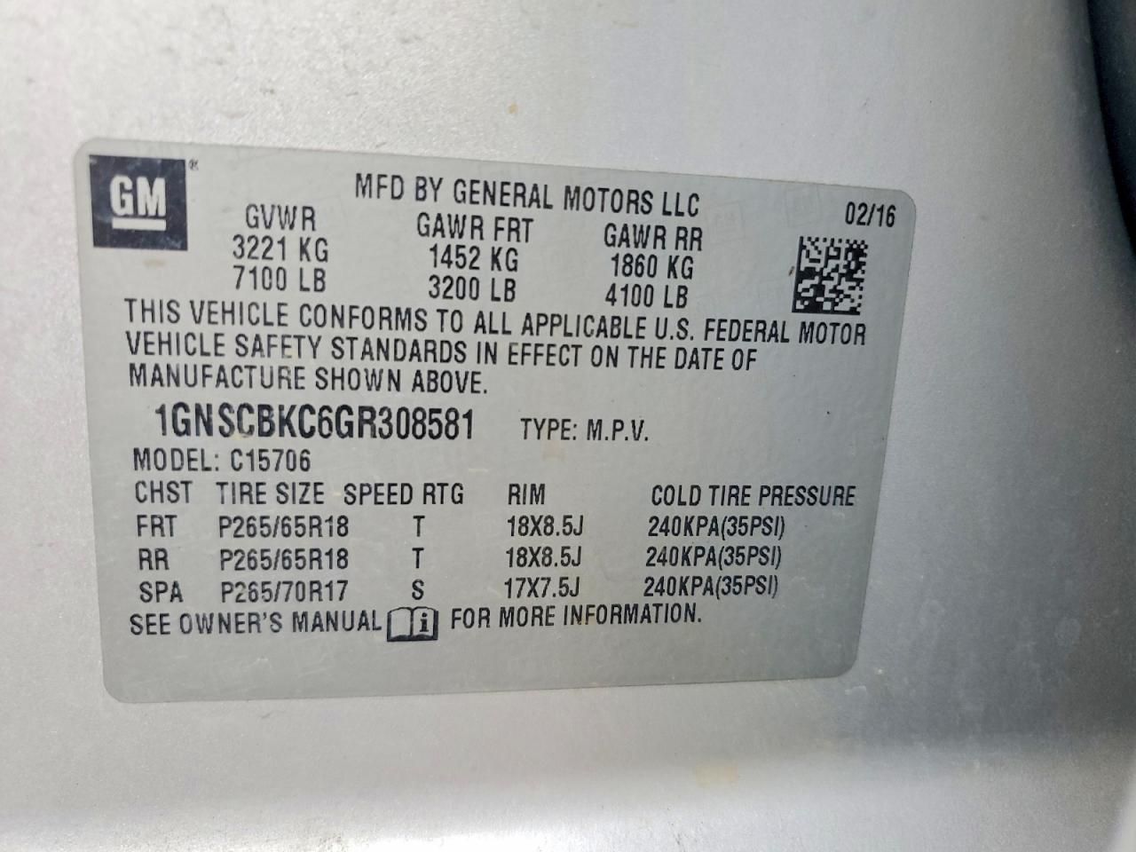 2016 Chevrolet Tahoe C1500 lt