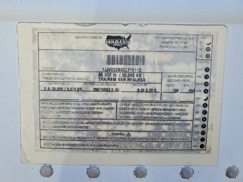 2012 Wabash SH Van Rfalhsa Refrigerated Van Trailer