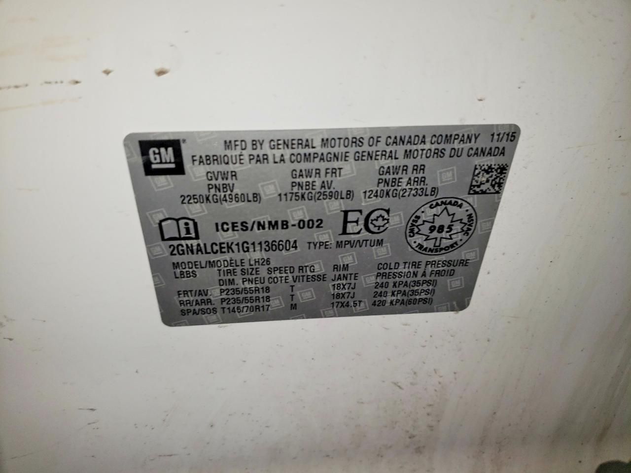 2016 Chevrolet Equinox lt