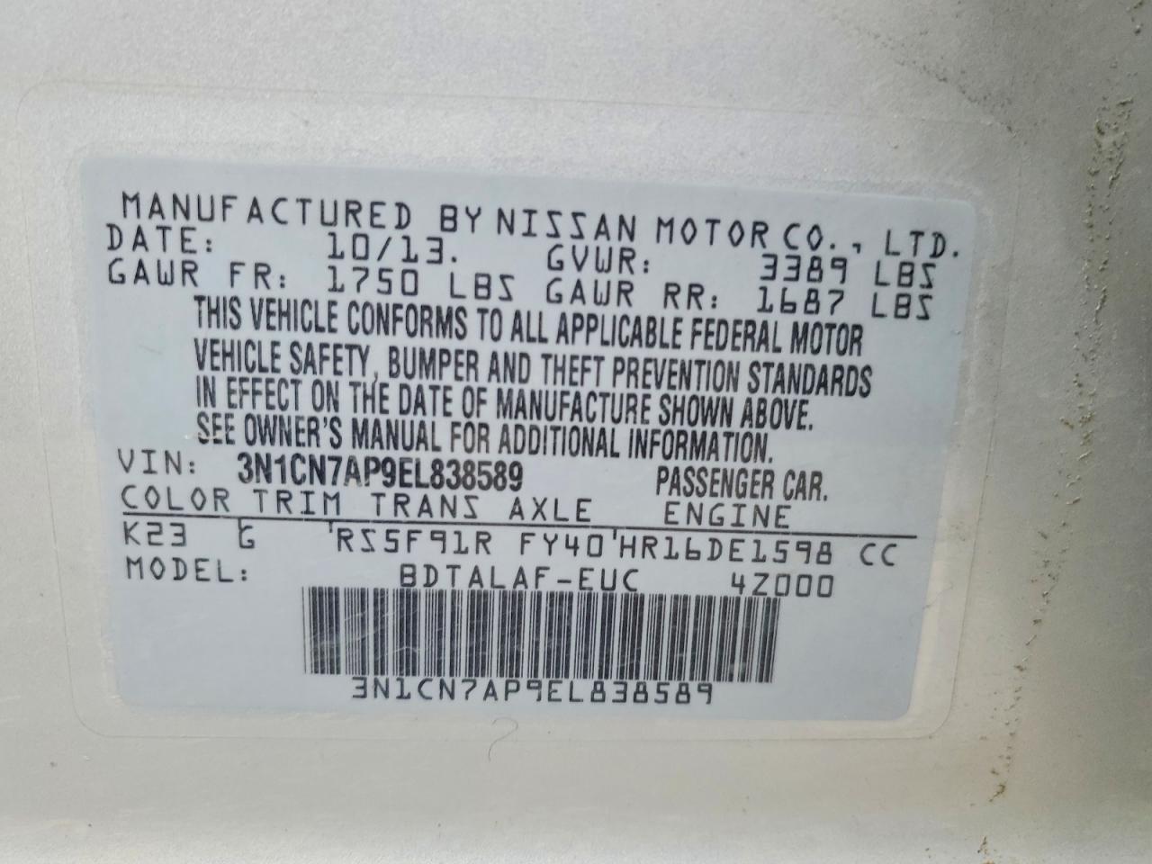 2014 Niss Versa 1.6 s