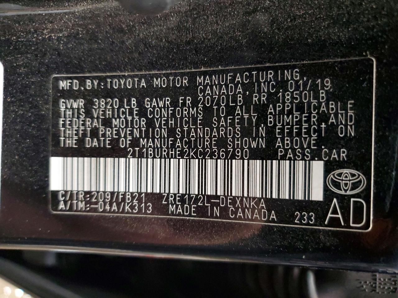 2019 Toyota Corolla l