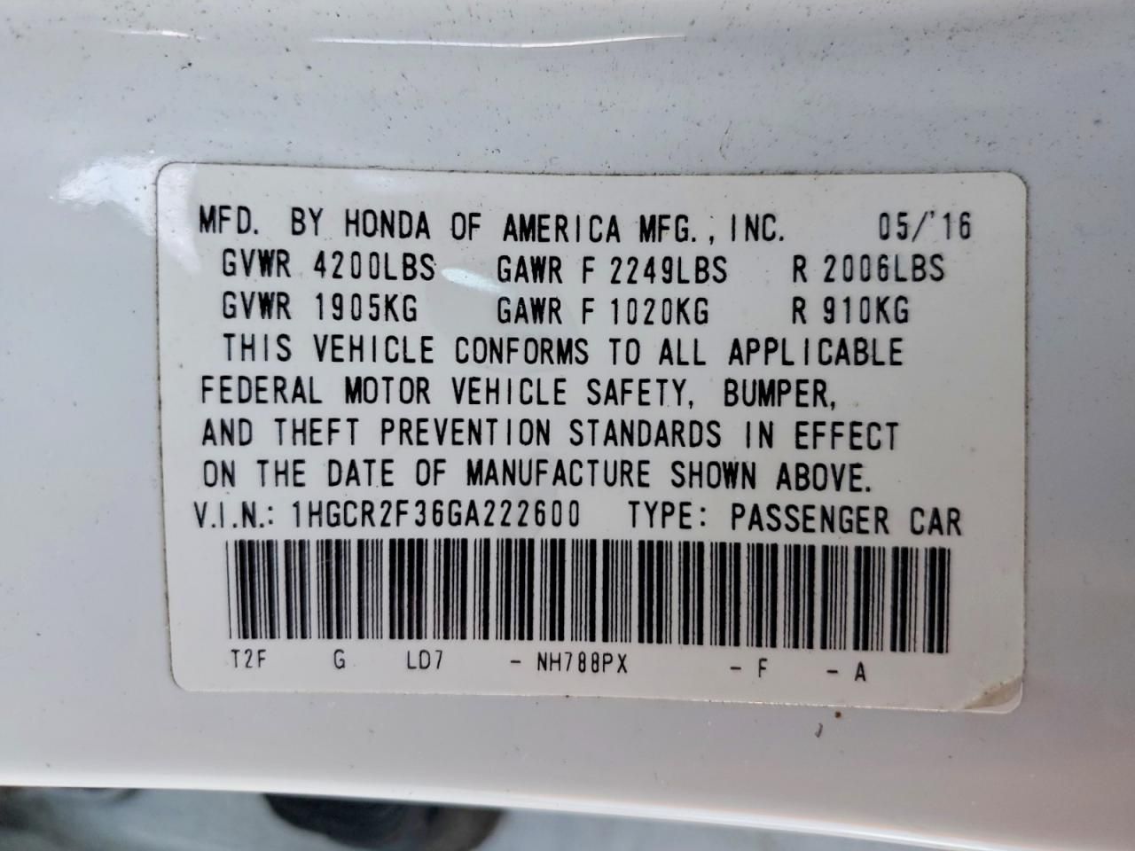 2016 Honda Accord lx