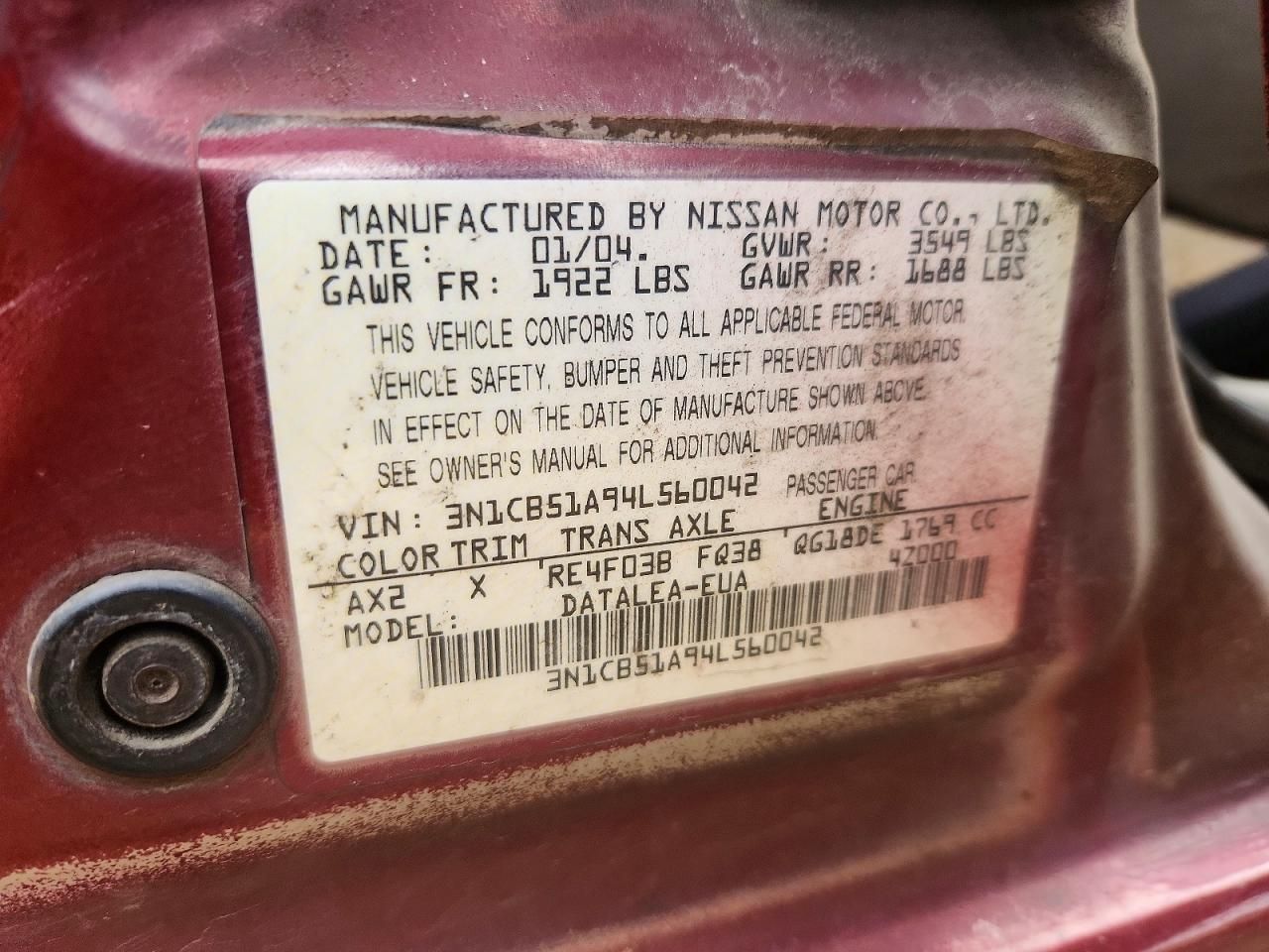 2004 Nissan Sentra 1.8s