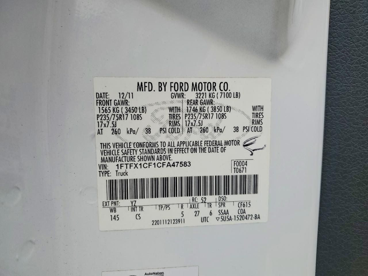 2012 Ford F150 Super cab