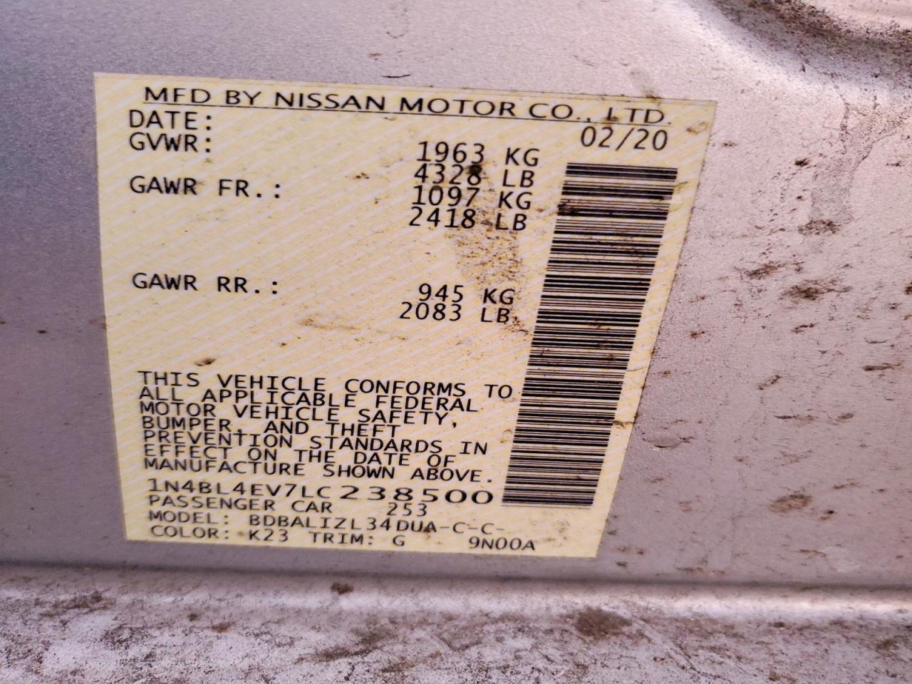 2020 Niss Altima 2.5 sl