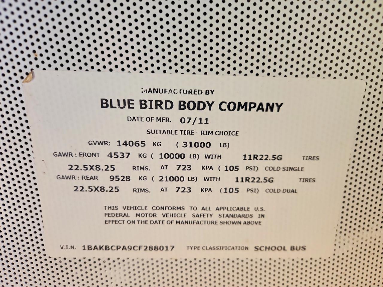 2012 Bluebird 2012 Blue Bird BB Conventional School Bus