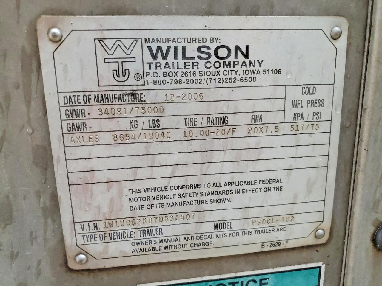 2007 Wilson Psdcl-402 Livestock Trailer