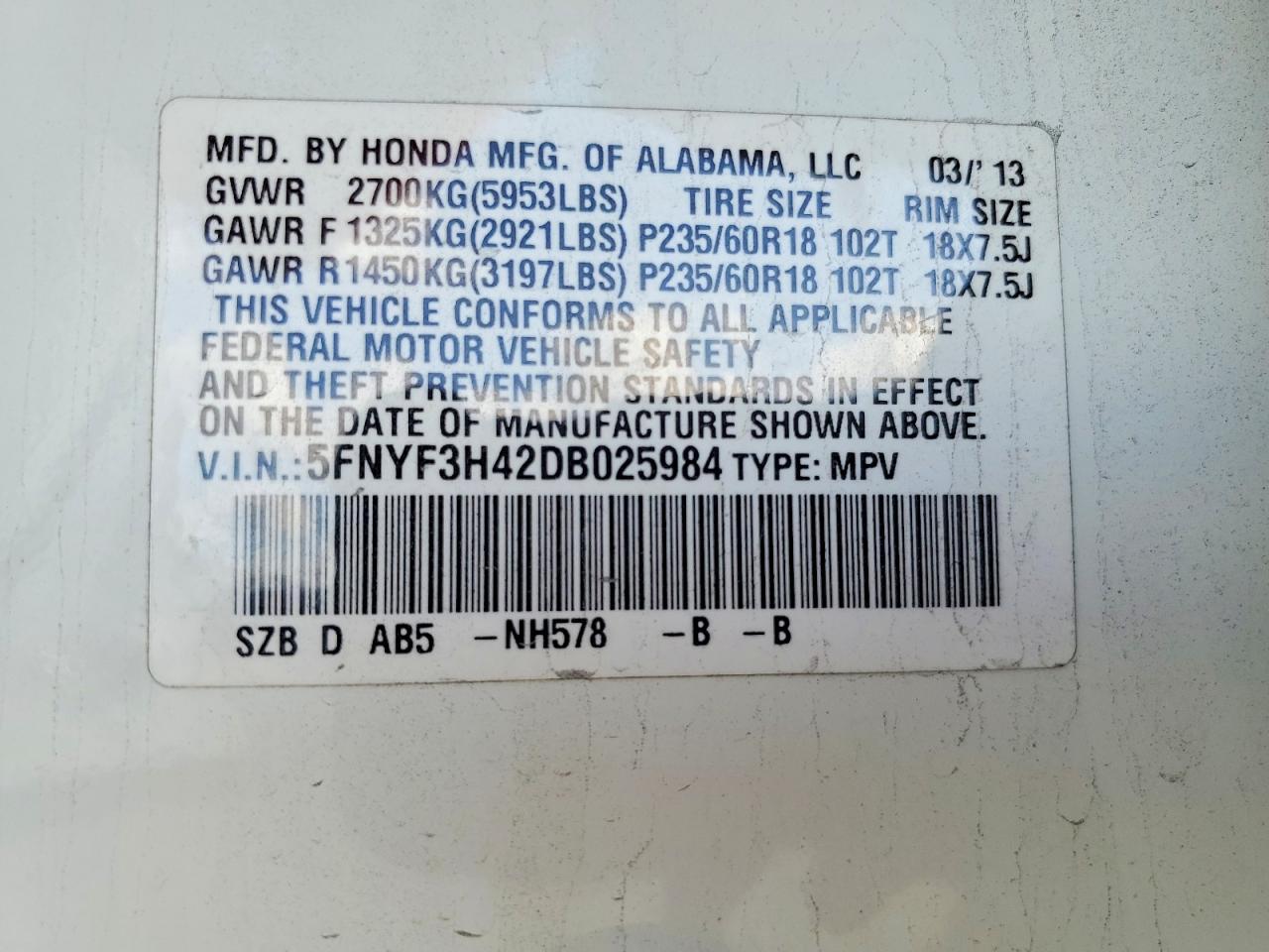 2013 Honda Pilot ex