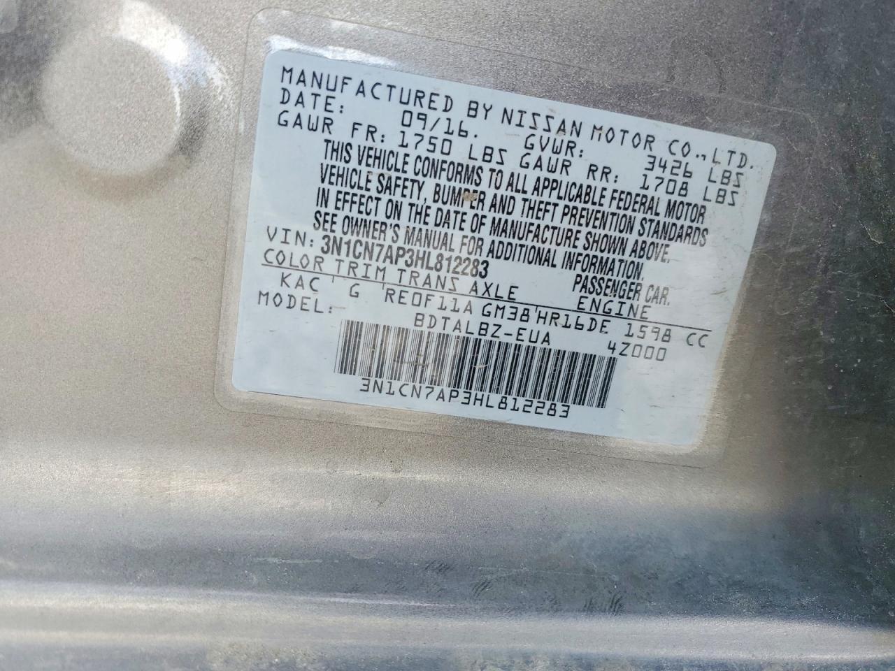 2017 Nissan Versa 1.6 sv