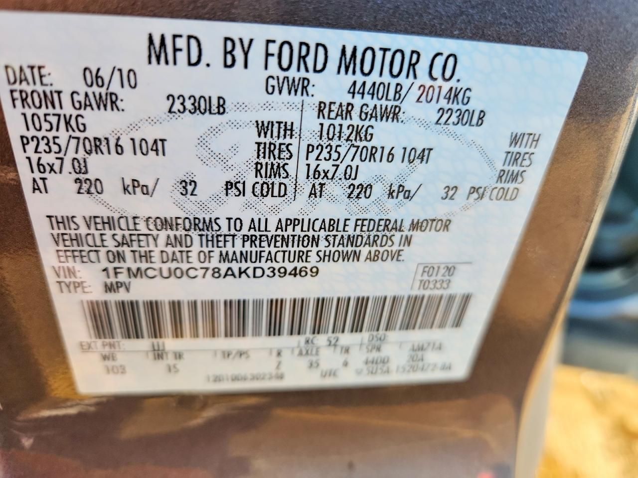 2010 Ford Escape xls