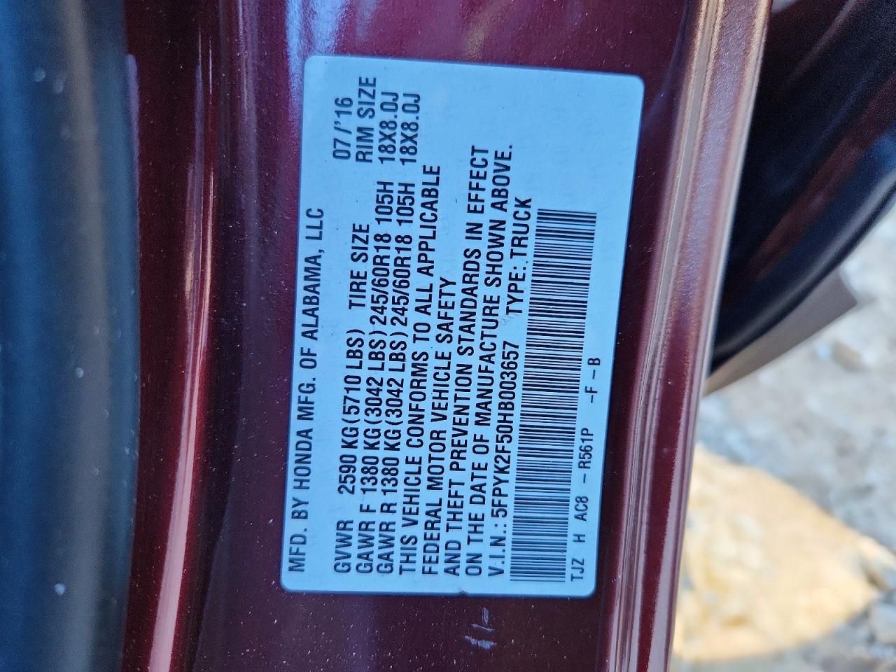 2017 Honda Ridgeline rtl