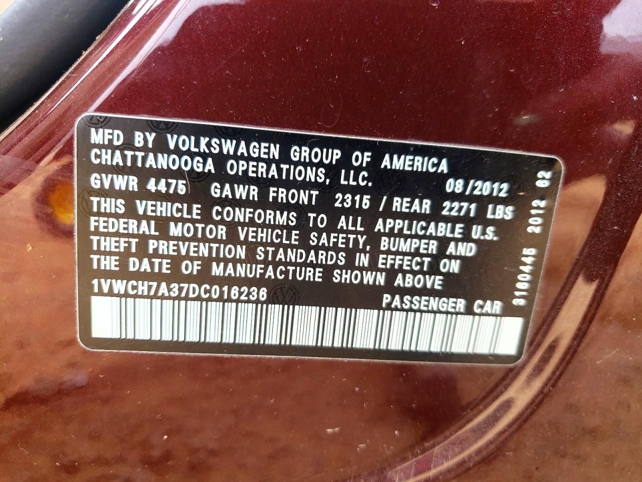 2013 Volkswagen Passat sel