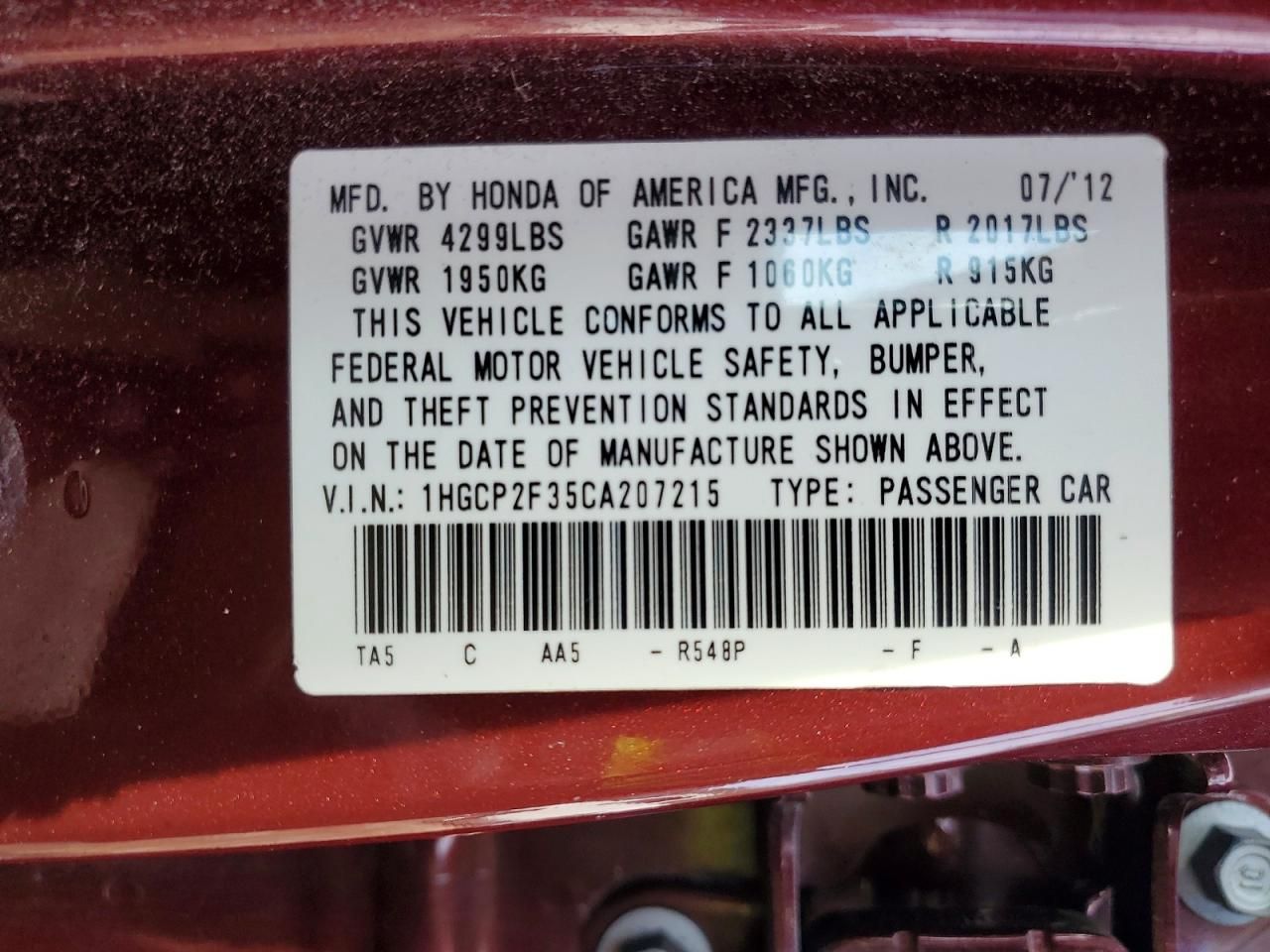 2012 Honda Accord lx