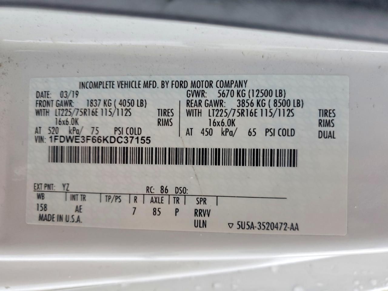 2019 Ford E350 BOX Truck