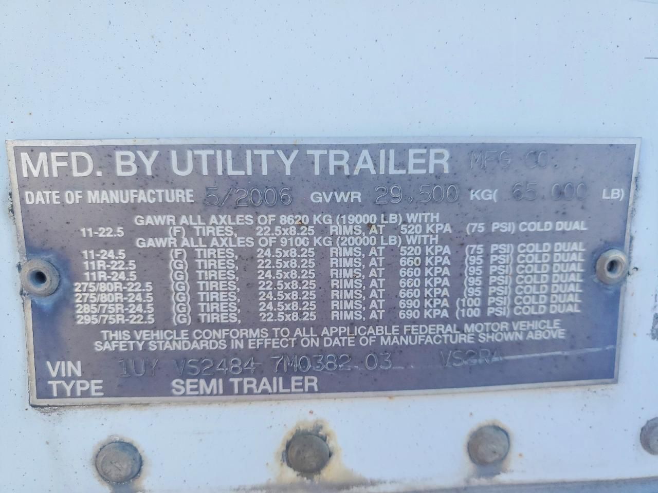 2007 Utility VS2RA Refrigerated Van Trailer