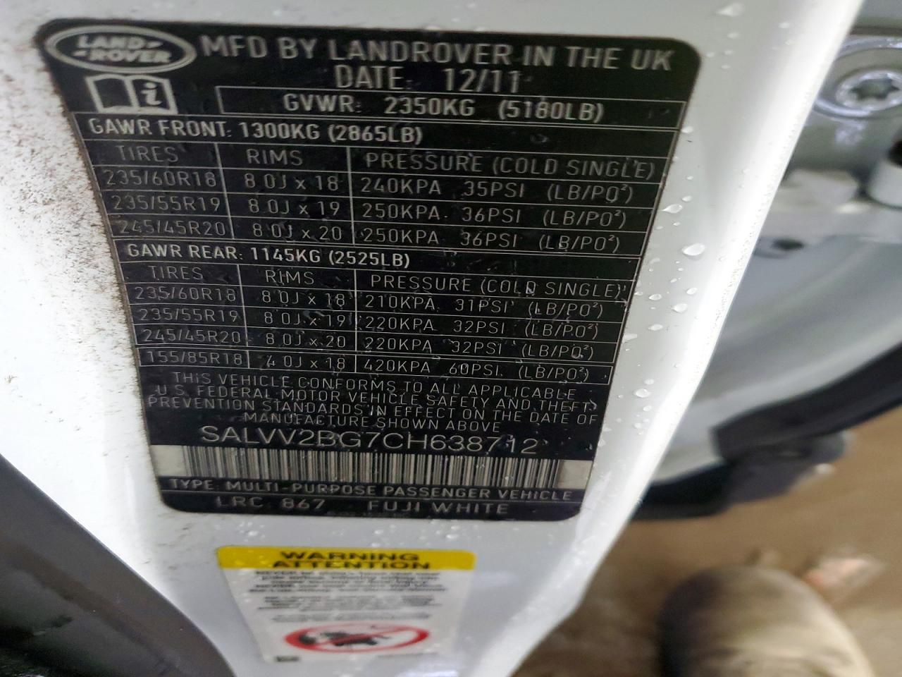 2012 Land Rover Range Rover Evoque Prestige Premium