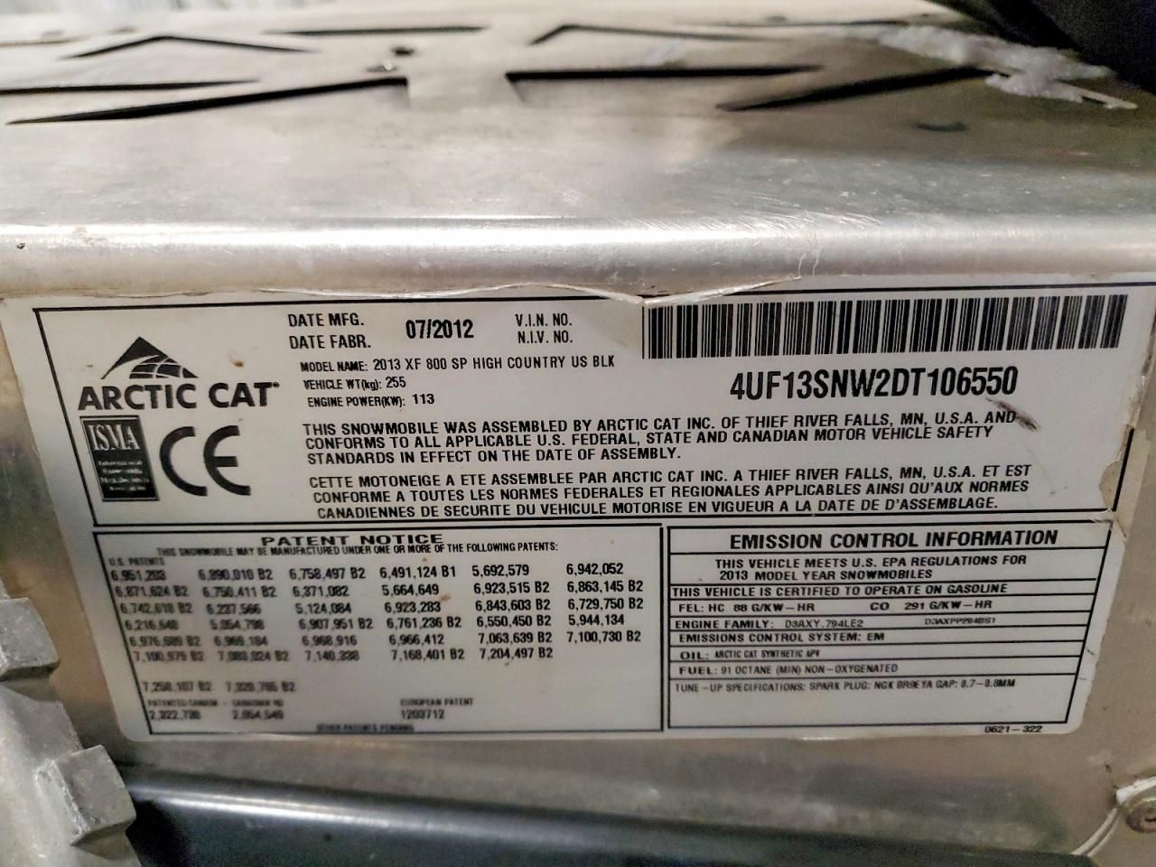 2013 Arctic Cat Snowmobile