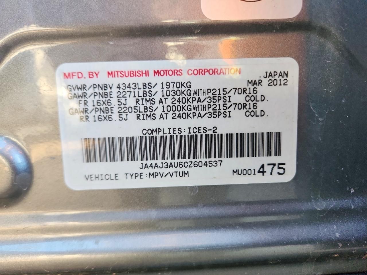 2012 Mitsubishi Rvr se