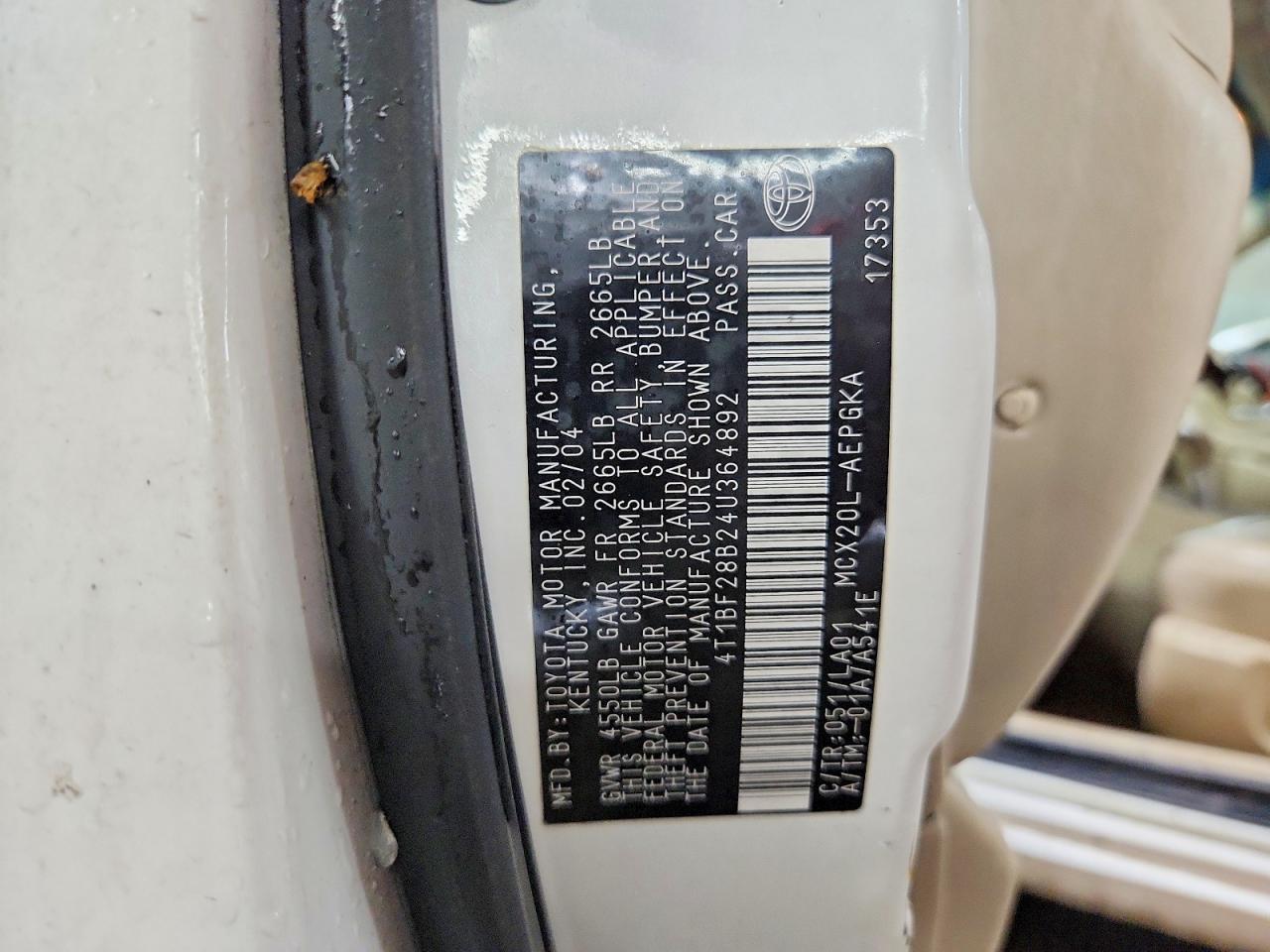 2004 Toyota Avalon xls