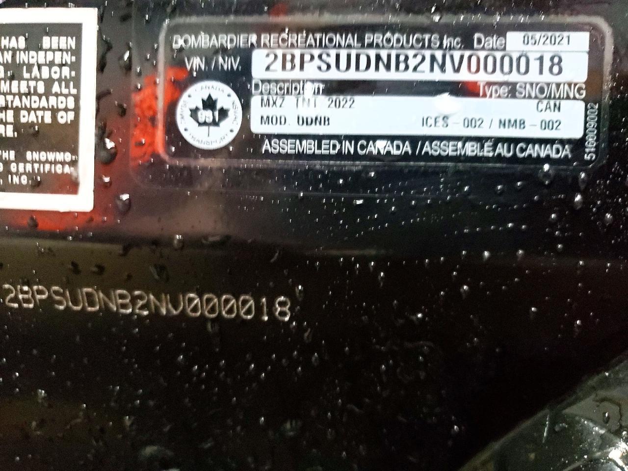 2022 Skidoo 2022 SKI-DOO MXZ TNT 850 E-TEC Snowmobile