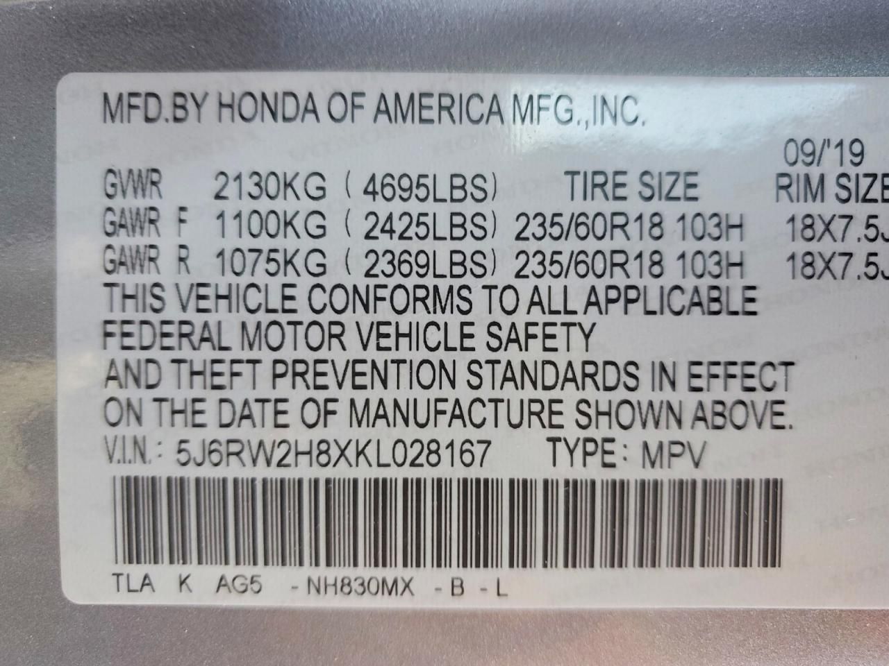 2019 Honda Cr-v exl