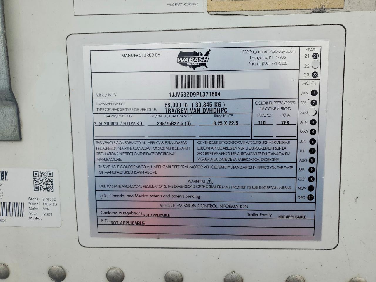 2023 Wabash Dvhdhpc DRY Van Trailer