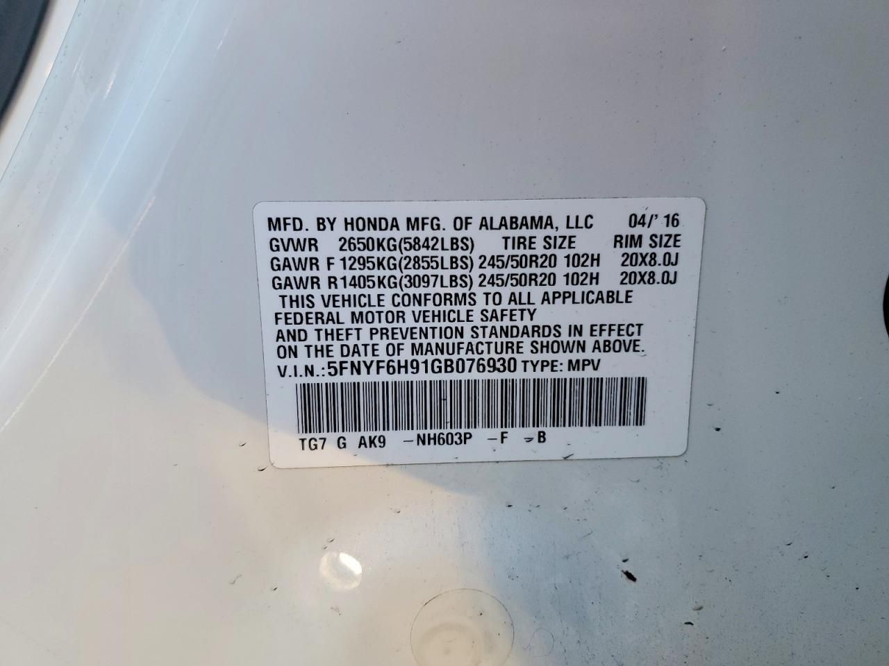 2016 Honda Pilot Touring