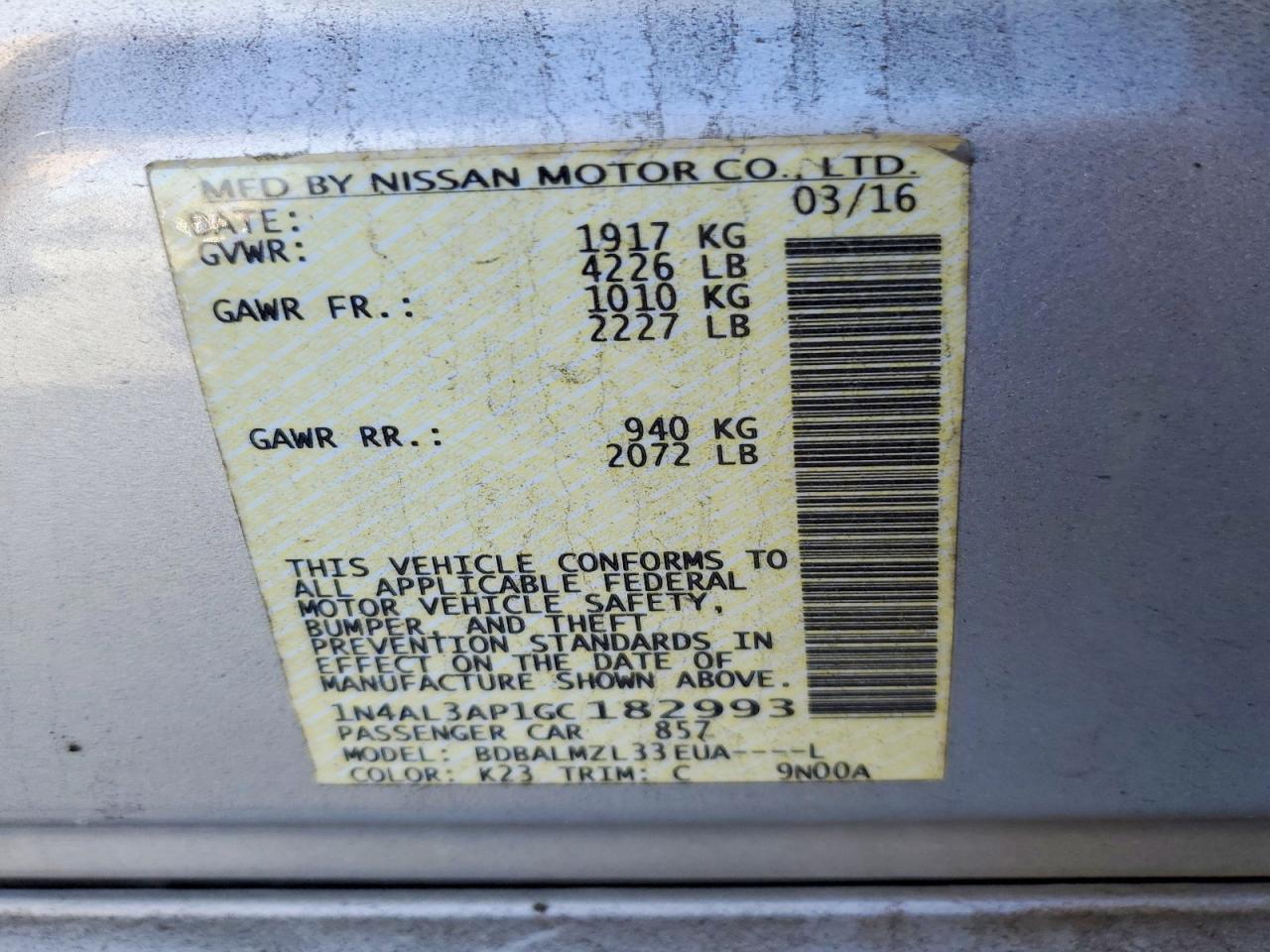 2016 Nissan Altima 2.5 sv