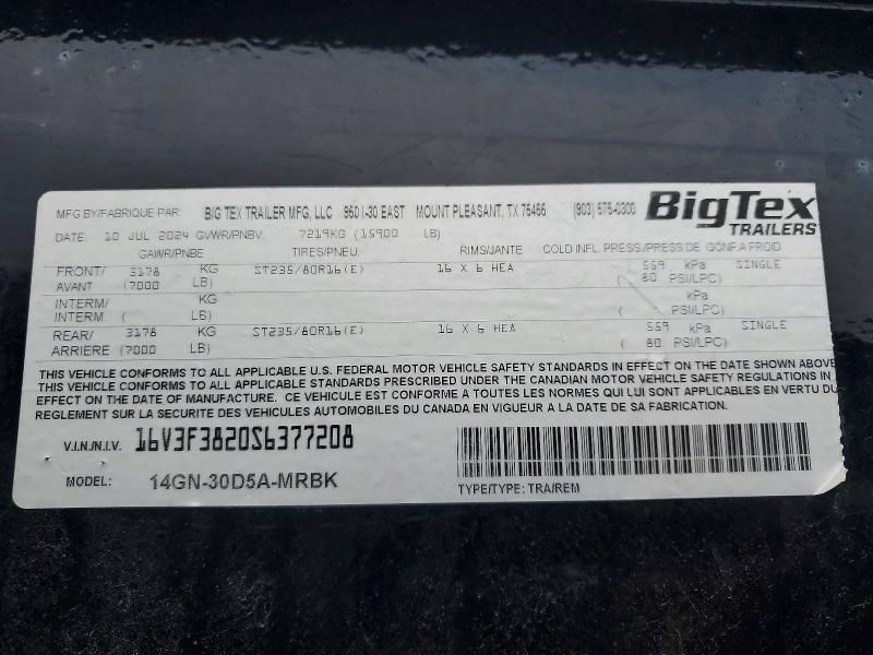 2025 Big Tex 14GN-30D5A-MRBK Equipment Trailer