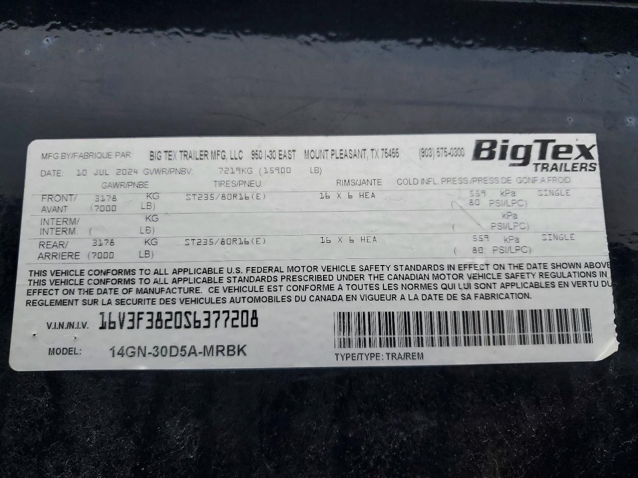 2025 Big Tex 14GN-30D5A-MRBK Equipment Trailer