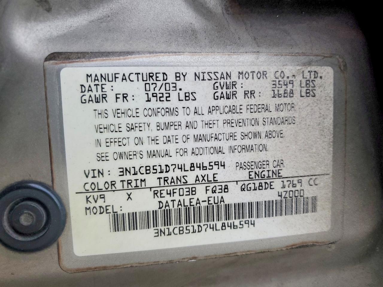 2004 Nissan Sentra 1.8