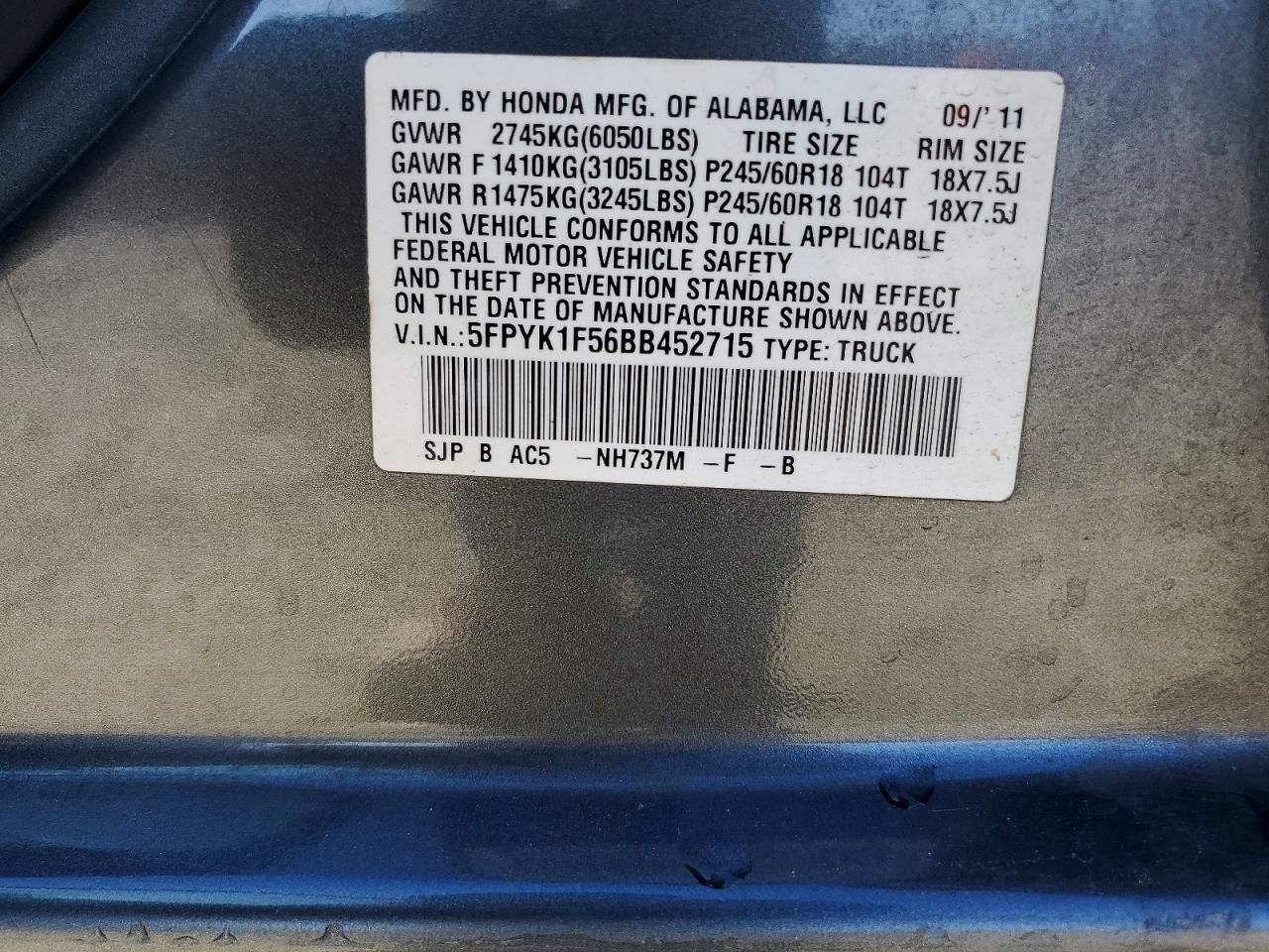 2011 Honda Ridgeline rtl