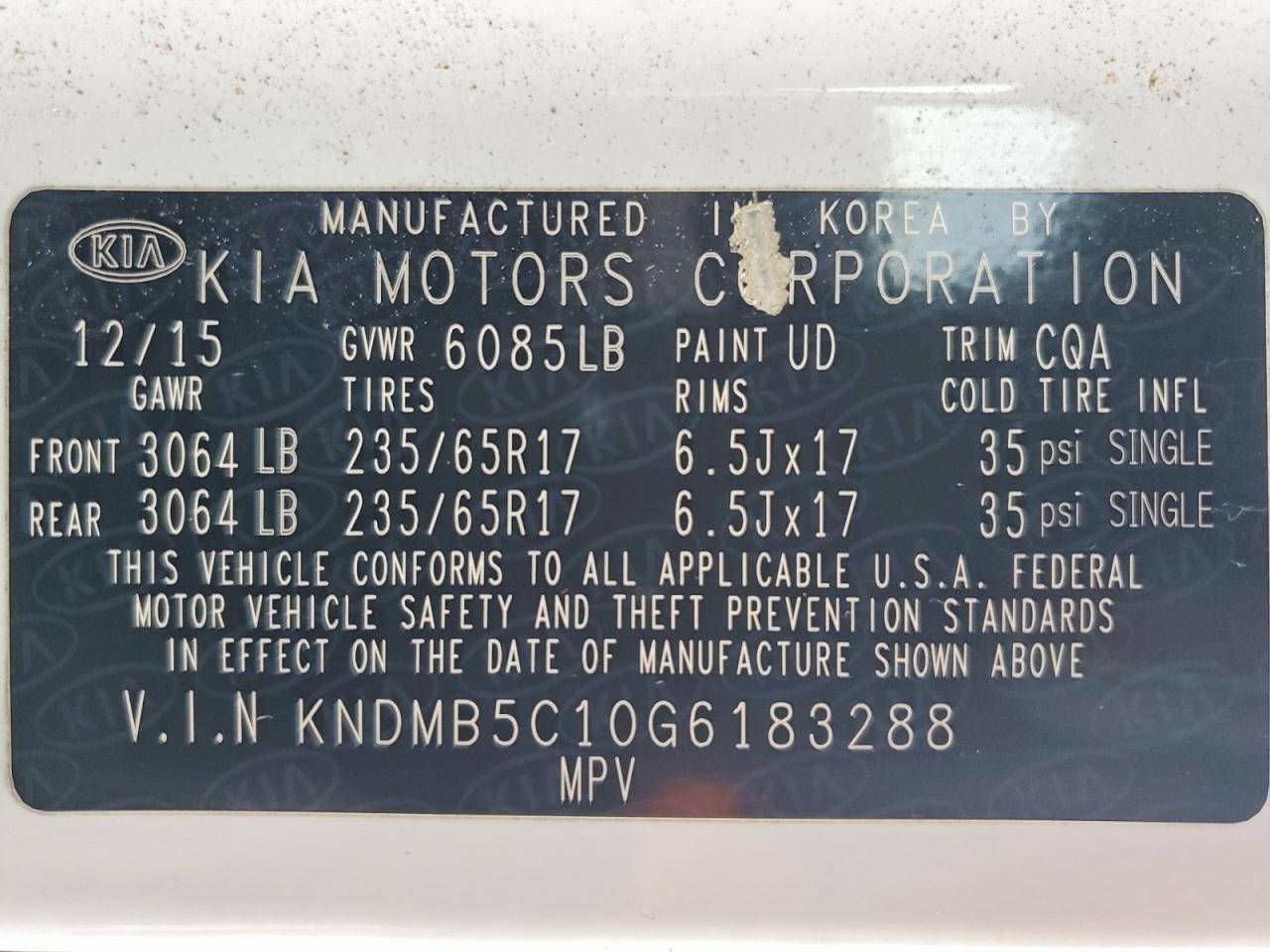 2016 KIA Sedona lx