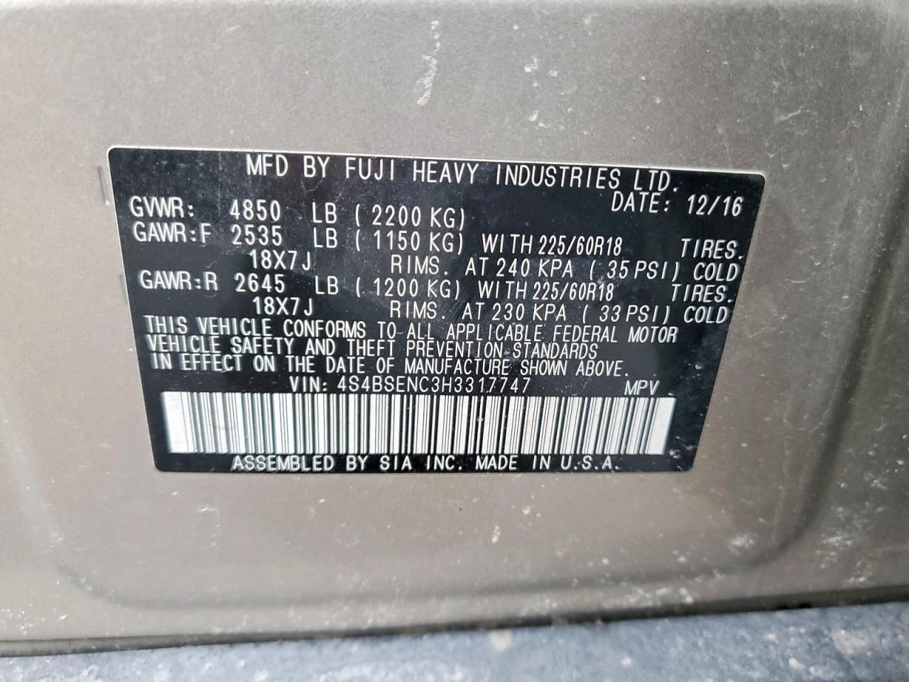 2017 Subaru Outback 3.6r Limited