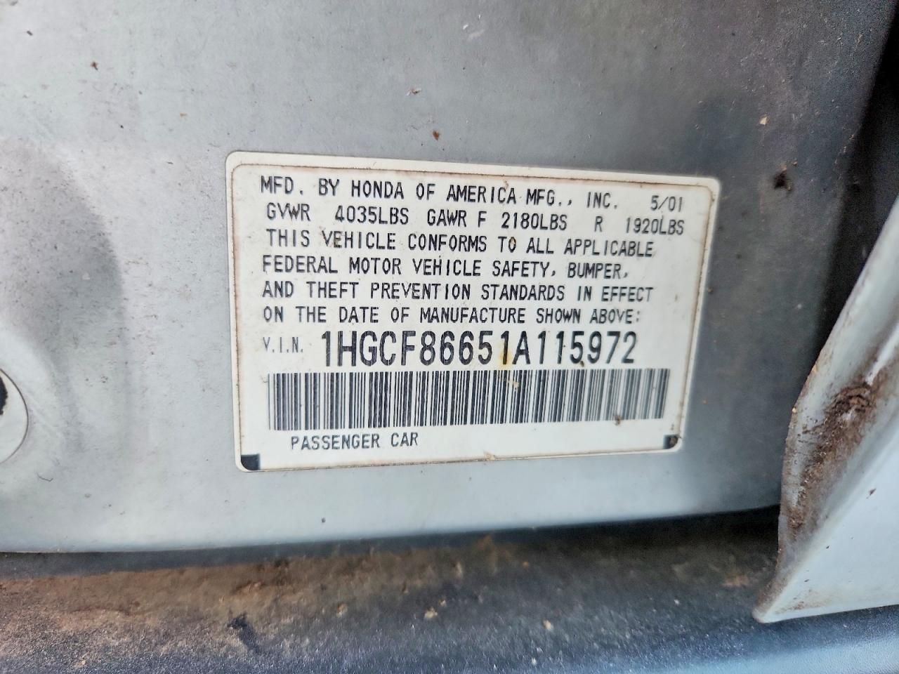 2001 Honda Accord Value