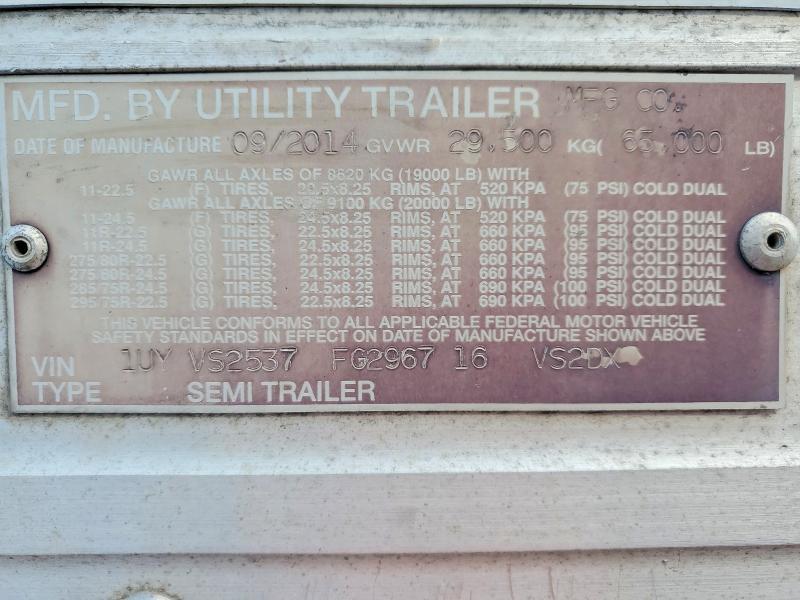 2015 Utility VS2DX DRY Van Trailer