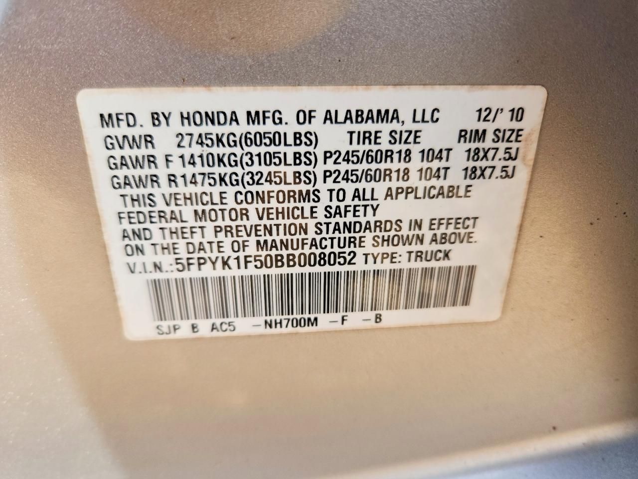 2011 Honda Ridgeline rtl