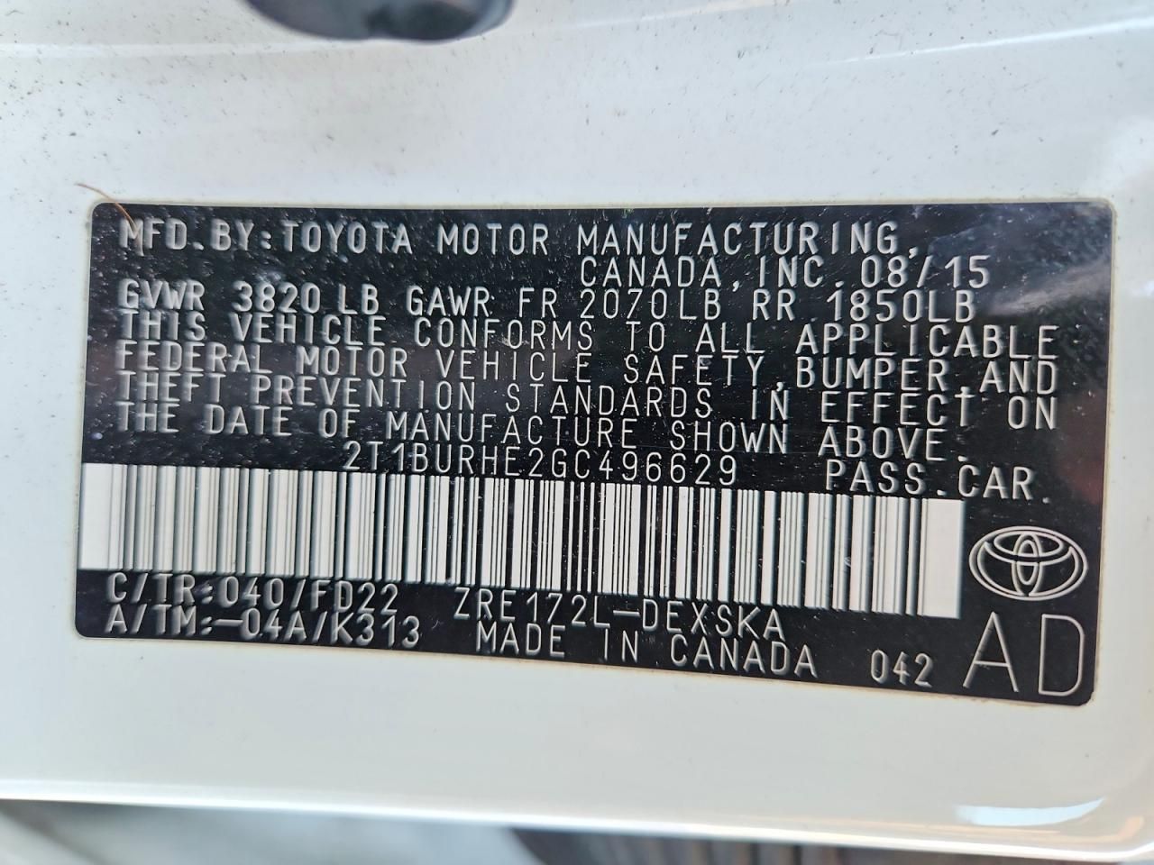 2016 Toyota Corolla l