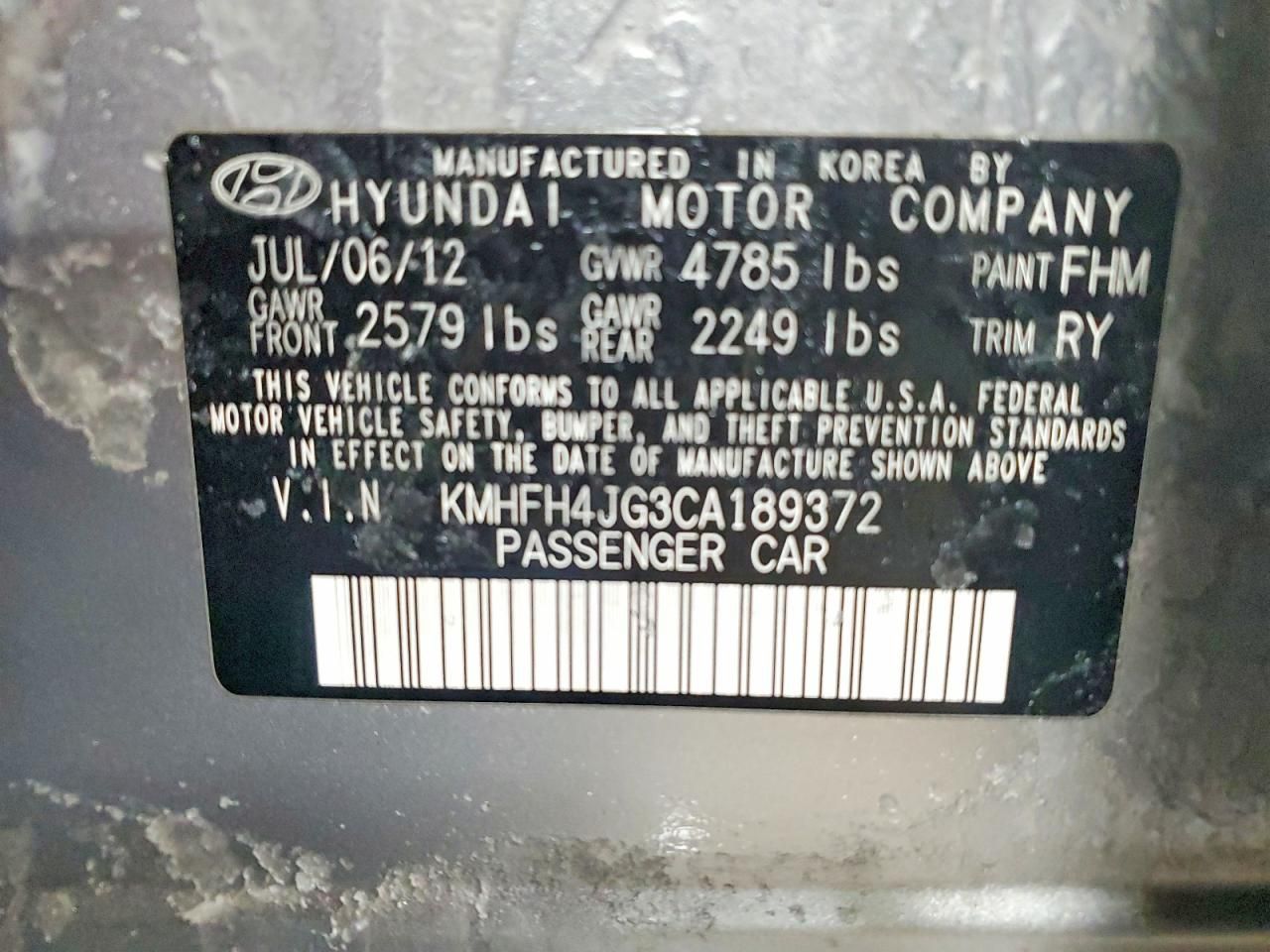 2012 Hyundai Azera gls