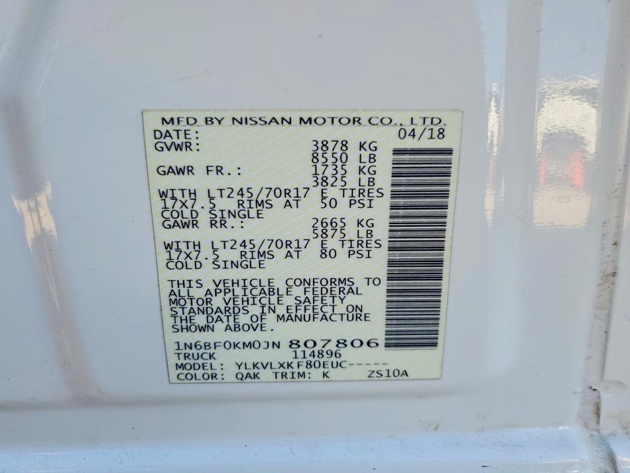 2018 Nissan NV 1500 SV