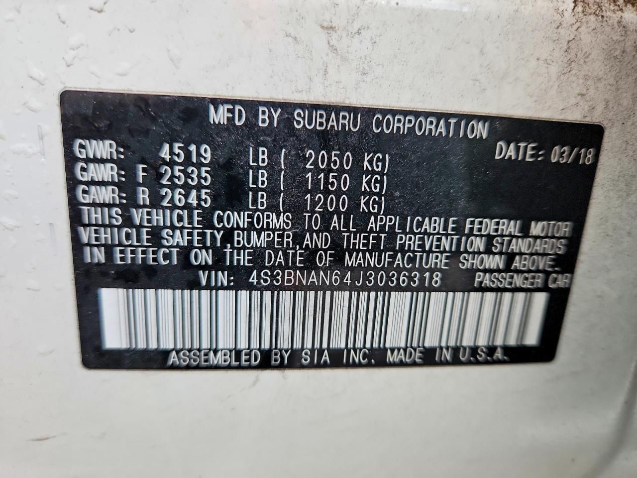 2018 Subaru Legacy 2.5i Limited